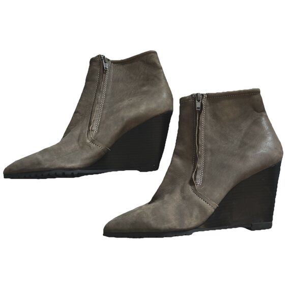 H by Halston Leather Zipper Wedge Ankle Boots Hal Taupe Women's 8M New READ - Picture 1 of 10